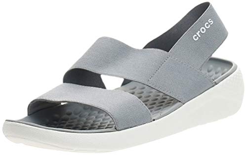 Crocs Literide Stretch Sandal Women, Sandalias de Punta Descubierta para Mujer, Gris (Light Grey/White 00j), 38/39 EU