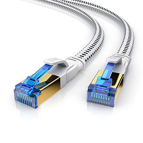 CSL - Cable de red plano de 2 m CAT.8, 40 Gbits, revestimiento de algodón, cable de conexión LAN, cable Ethernet Cat 8, Gigabit RJ45, velocidad de 40.000 Mbits, cable plano, Cat 6