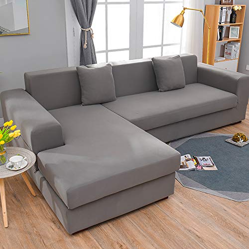 Cubre Sofas En Forma De L 2 Piezas Fundas Sofa Chaise Longue, 2 3 4 plazas Con funda de almohada Tejido Elástico Extensible Antideslizante de Todo Incluido Sofá Extraíble Cubrir A,235~300+235~300cm