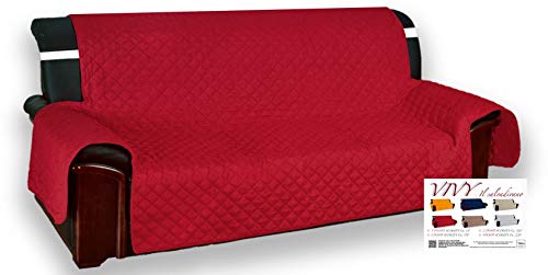 Cubresofá acolchado Vivy, funda de sofá de color liso rojo burdeos, 2 plaza, asiento de120 cm