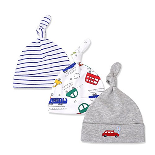 CuteOn 3 PCS Bébé Beanie Nœud Chapeau Nouveau née Garçons Filles Coton Ajustable Casquette pour Bébé 0-6Meses