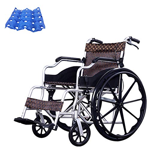 D-Q Autopropulsada plegable silla de ruedas con freno de mano delantera y trasera anti-decúbito del amortiguador de aire plegable muleta for ancianos, discapacitados, personas de movilidad reducida co