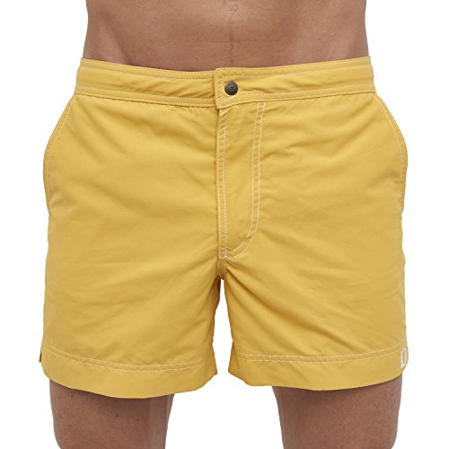 DEBOCHADO® Rocha Basic bañador Hombre diseñador Retro Cortos Bolsillos Resistente al Cloro água de mar y Sol Secado rápido-Amarillo-M