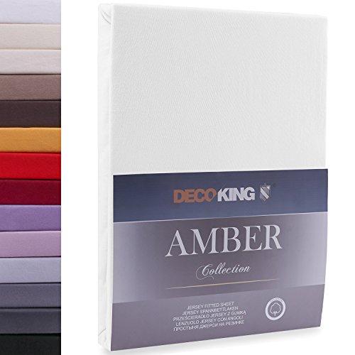 DecoKing 100x200-120x200 cm Sábana Bajera Ajustable 100% Algodón Jersey Blanco Amber Collection