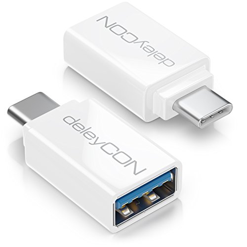 deleyCON 2X OTG Adaptador USB Hembra a USB C Macho para Cargar y Sincronizar Smartphone Tablet - Blanco