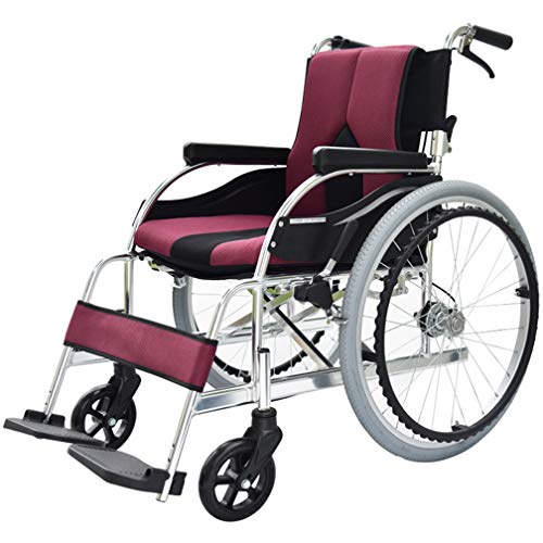 DIMOCHEN Autopropulsable Silla de Ruedas Plegable, portátil Silla de Ruedas de Aluminio, Marco Lightweigh, con Hand Brakes, reposapiés Ajustable, para Ancianos,Rojo