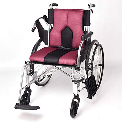 DIMOCHEN Ligera Silla de Ruedas autopropulsable, Baranda portátil Plegable Ajustable y reposapiés, con Hand Brakes, punzantes Ruedas de Prueba, para Ancianos,Rojo