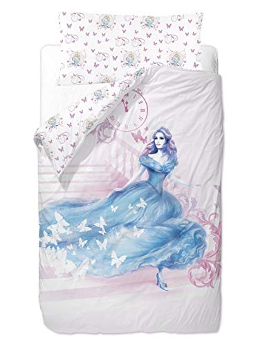 Disney Cenicienta Saco nórdico de 2 Piezas para Cama de 90 cm, Mezcla De Algodón, Multicolor, 25x90x190 cm