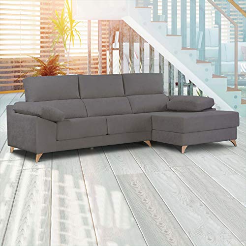 Dreaming Kamahaus Sofa Milos 3 plazas + Chaise Longue Derecha | Asientos deslizantes y reposacabezas reclinables | Tejido SemiNido 2/Antracita | 170 x 295 cm | Envío y Montaje Incluido