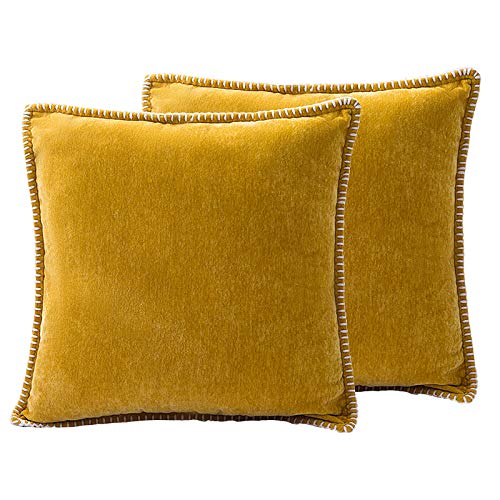 Dricar Fundas de cojín de chenilla, 2 unidades, suaves, cómodas, cuadradas, fundas de cojín decorativas para sofá, silla, coche, dormitorio, sala de estar, 45 x 45 cm (amarillo)