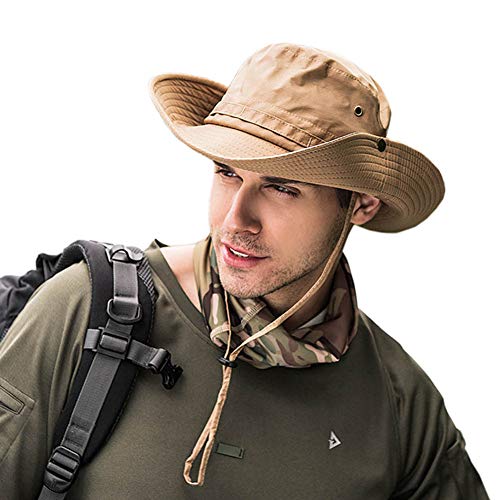 Dsaren Sombrero de Ancho Brim Hombres Sombrero de Pescador Camuflaje del Ejército para Exteriores Pesca Camping Ciclismo Caza Golf Senderismo (Caqui)