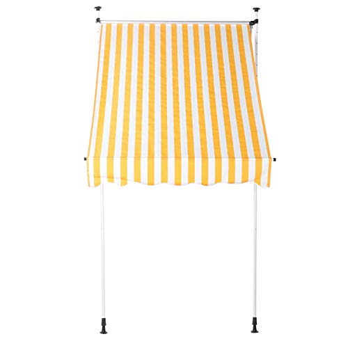 EBTOOLS Sombrilla Parasole Terraza 2.5x1.2M con Altura Ajustable para Jardín Balcón Patio, PU Impermeable, Protector Solar UV(Amarillo y Raya Blanca)