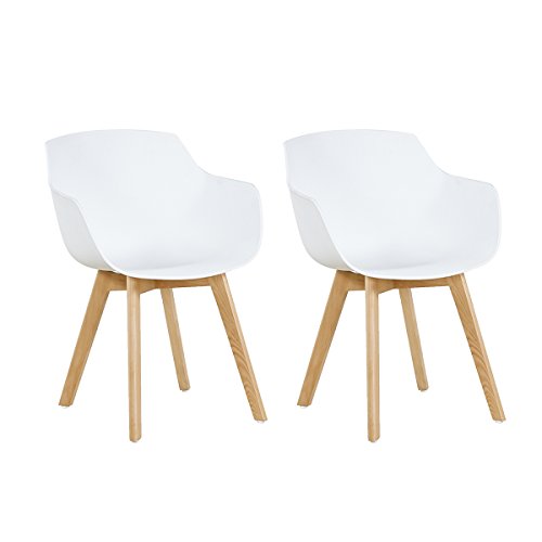 EGGREE Pack de 2 Sillas de Cocina Nordic Moderno Sillón Comedor Escandinava con Las Piernas de Madera de Haya Blanco