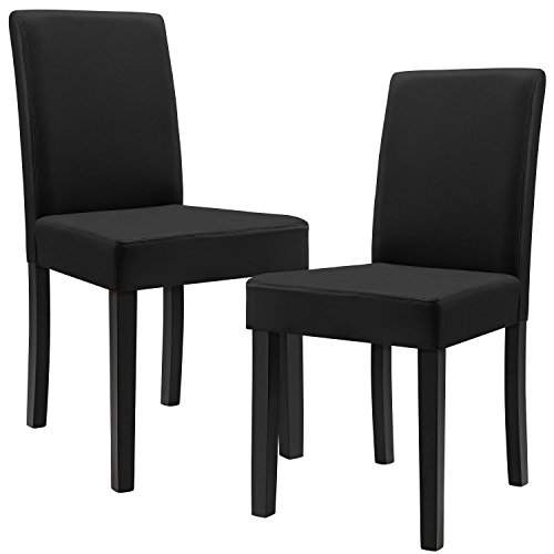 [en.casa] 2 sillas tapizadas (Negro) Patas de Madera Maciza/Piel sintética/Elegante