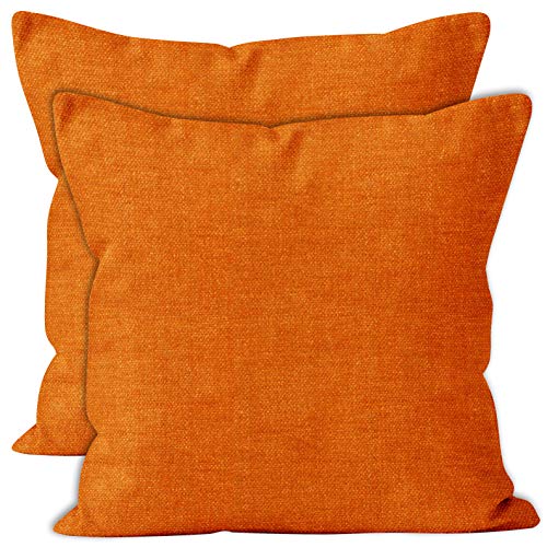 Encasa Homes Almohadas de Chenilla de Juego de 2 Piezas - Naranja - 40 x 40 cm Color sólido Texturizado, Suave y Liso, Acento Cuadrado Cojín para el sofá, el sofá, la Silla