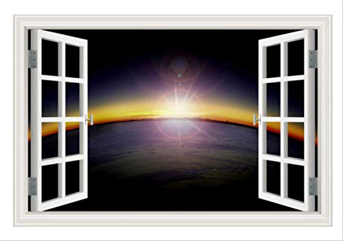 Etiqueta De La Pared 3D Ventana Paisaje Salys Decoración Para El Hogar Calcomanías Espacio Exterior S Planet Galaxy Wallpaper Decoración Para El Hogar Sala De Estar Arte De La Pared 60X90Cm