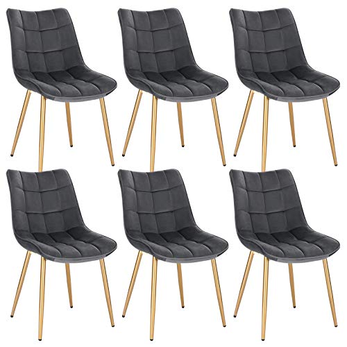 EUGAD Set de 6 Sillas de Comedor de Terciopelo Silla de Ocio Silla Nórdicas de Cocina Tapizada con Patas Metálicas para Salon Habitacion Gris 0671BY-6