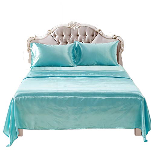 Fashion·LIFE Juegos de Cama de Lujo Life 4 Piezas Juegos Funda nórdica de Imitación de Seda Ropa de Cama Resistente Hipoalergénico Reversible Suave,Cielo Azul