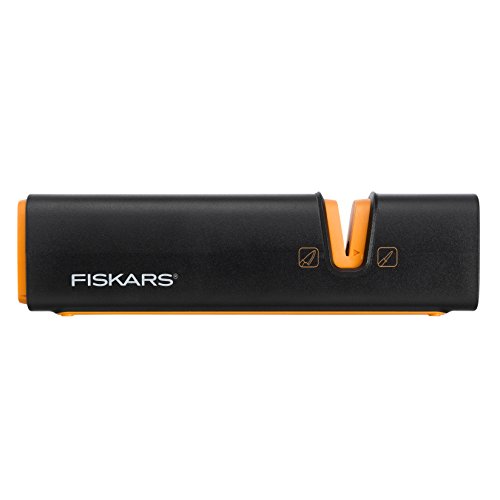 Fiskars Afilador de cuchillos para el afilado de hojas de acero, Piedra de moler cerámica, Edge, Roll-Sharp, Negro/Naranja, 1003098