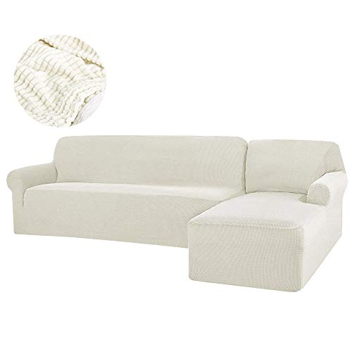 FlowersSea Funda Sofa Chaise Longue Brazo Largo Elástica Modelo, Color Liso, Medida – 190-230cm (Beige, 190-230_cm_+_190+230_cm)