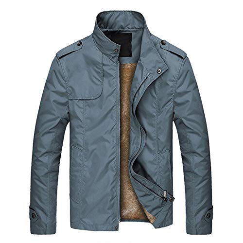 Frolada Abrigo Hombre Cuello Alto Chaqueta Impermeable Felpa Casual Otoño Invierno Manga Larga Cremallera Gruesa Gris + Azul 4XL