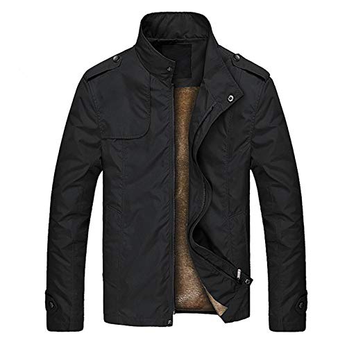 Frolada Abrigo Hombre Cuello Alto Chaqueta Impermeable Felpa Casual Otoño Invierno Manga Larga Cremallera Gruesa Negro 3XL