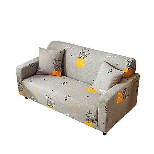 Funda para sofá con diseño moderno de 1/2/3/4 plazas, antideslizante, funda elástica para sofá y protector para mascotas, lona, zorro, 2-Seater Sofa Length 55-67In + 1pcs Free Pillowcas
