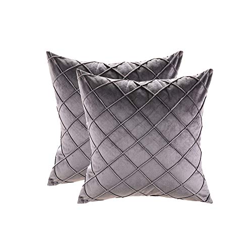 Fundas de Almohada, 2Pcs Terciopelo sin Núcleo con Cremallera Funda de Almohada Simple Funda de Almohada Funda de Almohada Nórdica de lujo Cojín a para Sofá Oficina en Casa, Gris Oscuro 45*45cm