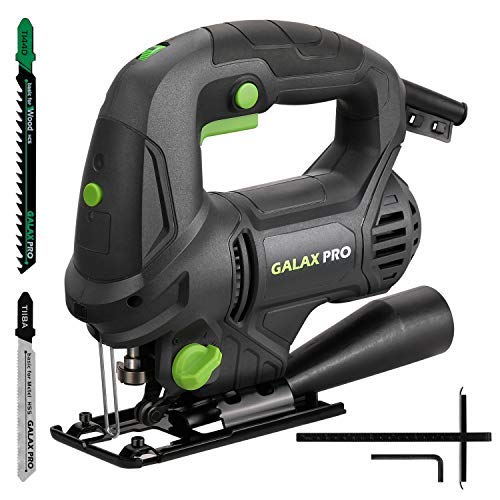 GALAX PRO - Sierra de calar (600 W, velocidad variable 3000 SPM,6 velocidades, 3 en 1, guía Laser, acción orbital de 4 posiciones, con hoja de sierra HSS y hoja de sierra de madera HCS