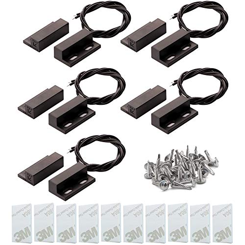 Gebildet 5pcs Cableado Empotrado Seguridad de Ventana/Puerta Sensor de Contacto Alarma Interruptor de Láminas Magnético Negro, Sensor de Puerta Magnético, Interruptor magnético Normalmente Cerrado