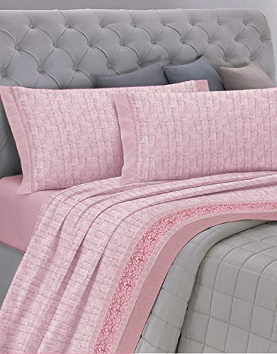 GEMITEX Juego de sábanas Fabricado en Italia de Franela de 100% algodón, para Cama de Matrimonio, línea Enjoy, diseño G17 Variante 03 Rosa, con Tratamiento antipilling