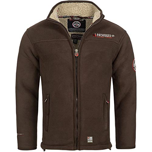 Geographical Norway UBOLT MEN - Hombre Manga Larga Lana Polar - Chaqueta Caliente Resistente Fleece- Bolsillo Cuello Cremallera - Ideal Actividades Aire Libre Invierno MARRÓN S