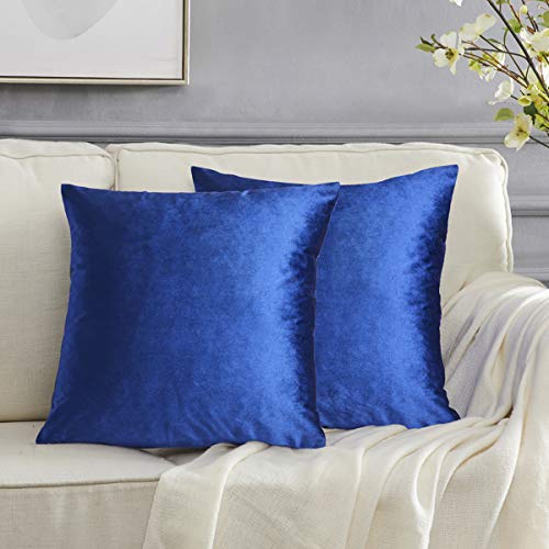 Gigizaza Azul Terciopelo Almohadon Cubre Caso, Rayas Acento Confortable Funda de Cojin, Mejor Decoración Square Sham Fundas de Almohada para Sofá Sofá Cama Casa Decor 50x50cm Juego de Dos