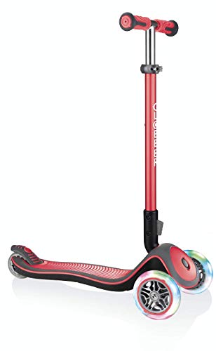 Globber Elite Deluxe Light - Patinete de 3 Ruedas para Juventud, Unisex, Rojo, Altura Ajustable