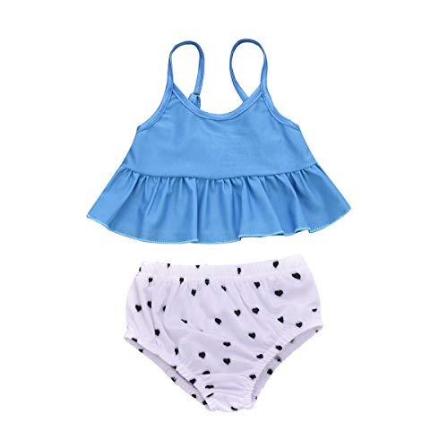 HaiQianXin 2 unids/Set niños niñas del niño en Forma de corazón de impresión Hermana Juego de Traje de baño a Juego Conjunto Traje de baño (Color : Blue Top+Pants, Size : 3Y-4Y)