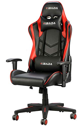 Hbada Silla de Juego Silla de Escritorio Silla de Oficina Silla ejecutiva Silla giratoria ergonómica Silla para computadora imitación de Cuero con reposacabezas y cojín de Cuero (Rojo Sin reposapiés)