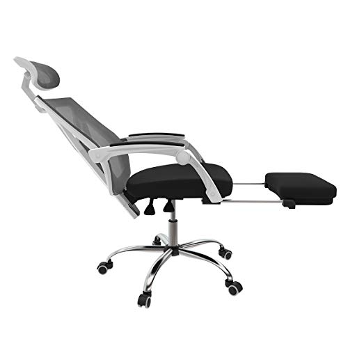 Hbada Silla de Oficina Silla de Escritorio Silla giratoria ergonómica con reposapiés Silla ejecutiva con Respaldo Alto con reposacabezas y reposabrazos Ajustables Blanco