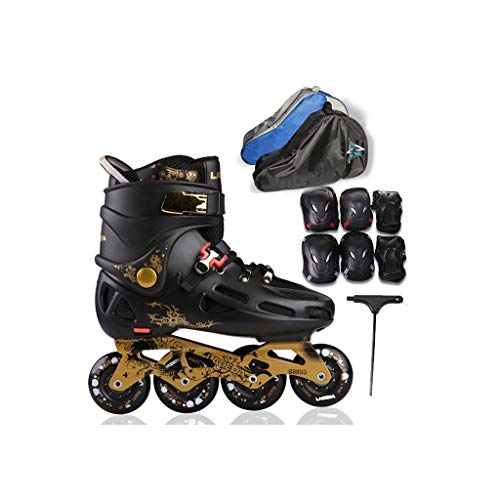 HHYK Patines en línea, Patines de una Fila for Adultos Patines de Ruedas Patines Profesionales for Hombres y Mujeres Conjunto Completo (Negro) (Color : Black+D, Size : 42 EU/9 US/8 UK/26cm JP)