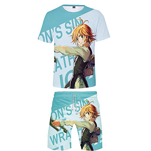 HIMFL Verano Cuello Redondo Manga Corta Impreso en 3D Siete pecados Capitales Meliodas Camiseta y Pantalones Cortos Conjuntos Unisexo,S