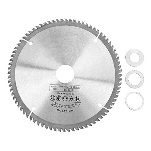 Hoja de sierra circular TCT plateada de 185 mm apta para cortar madera 80 dientes + 3 piezas de anillos de reducción