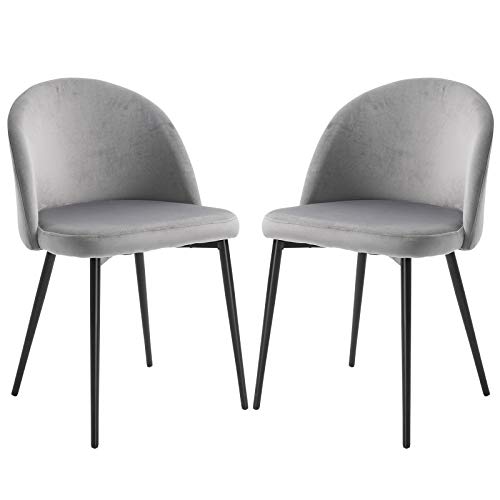 HOMCOM Set de 2 Sillas de Comedor con Asiento y Respaldo Acolchados con Cubierta de Terciopelo Suave y Diseño Moderno Carga 120 kg 49x50x77 cm Gris