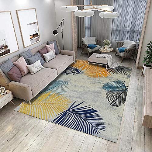 Home Decoración De Diseo Geometrica Modernos De Moda Habitación Infantil Dormitorio Sala De Estar Pelo Corto Alfombra Patrón De Hoja De Poliéster Amarillo Mostaza Azul 200×300CM