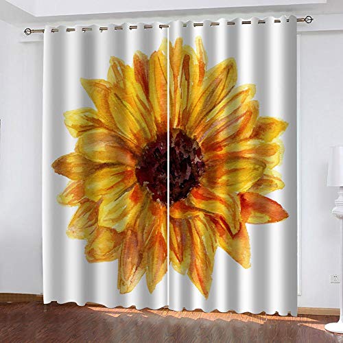 Hsvvsovs® Cortinas 3D Dibujos Animados Dibujados a Mano Planta Girasol 2 Paneles de Cortinas Opacas con Ojales, Aislamiento térmico súper Suave, Adecuado para Dormitorio, Sala de Estar, Comedor, ofic