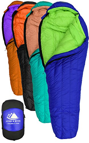 Hyke & Byke Eolus 800 Saco de Dormir de Plumón Ultraligero Momia -10ºC y -15ºC - Saco de Dormir Adulto con Base ClusterLoft - Camping Accesorios Bajas Temperaturas para Senderismo y Camping