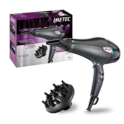 Imetec Salon Expert P5 3600 - Secador de pelo profesional, 2300 W, rejilla con revestimiento de cerámica y queratina, tecnología de iones, 8 combinaciones de aire y temperatura, 2 boquillas