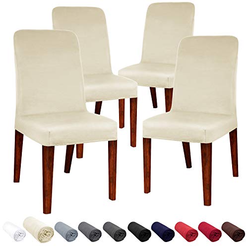 JARITTO Fundas para Sillas de Comedor Elásticas Modernas Cubierta de Silla para Cocina Protectores de Asiento Lavables Extraíbles Decoración para Hotel Restaurante Boda Banquete 4 Piezas (Crema)