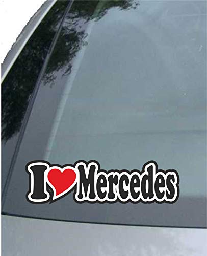 JINTORA - Etiqueta - Pegatina para el Coche - I Love Heart - Amo con Corazon 15 cm - I Love Mercedes - Camión portátil con Ventana - Pegatina con el Nombre de la Mujer niño Hombre