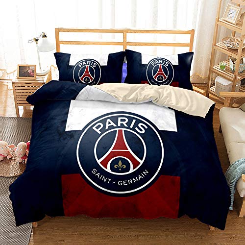 JinWensm Juego de Fundas de edredón 135x200 cm, Paris Saint-Germain F.C Juego de Ropa de Cama 3 Piezas, 1 Microfibra Juego de Funda nórdica y 1 Fundas de Almohada 50x75 cm Equipo de fútbol