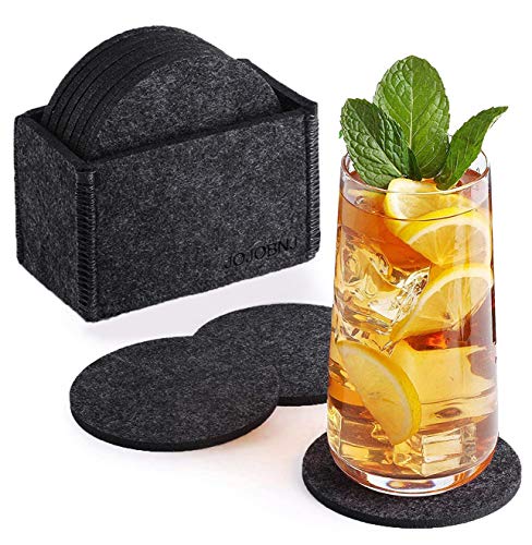 jojobnj Posavasos de Fieltro, Coasters con Caja Bebidas Posavasos Copa Mat Antideslizante Forma de Redonda para Cristal, Bebidas, Vasos, Tazas (Gris Oscuro -Set de 12 Piezas)