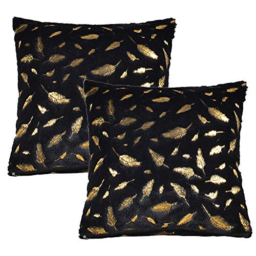 JOTOM Piel de Felpa de Plumas de Oro Funda de Almohada para Sofá Cama Sofá Funda de cojín Fundas de Colchón Casa Decorativa 40X40 cm, Juego de 2 (Negro)